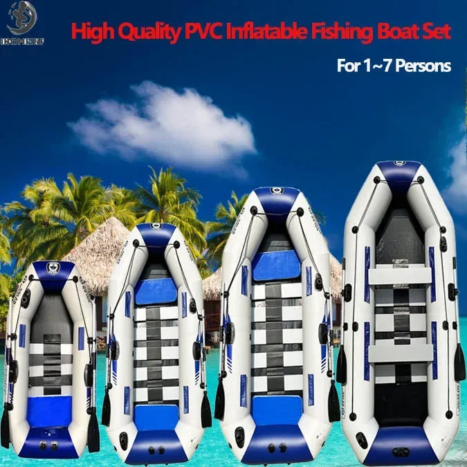 1.75-3.3m PVC Inflatable Kayak Fishing Boat with Slats Bottom for 1~6 Persons Canoeing Outdoor Water Sports Vacation Accessory