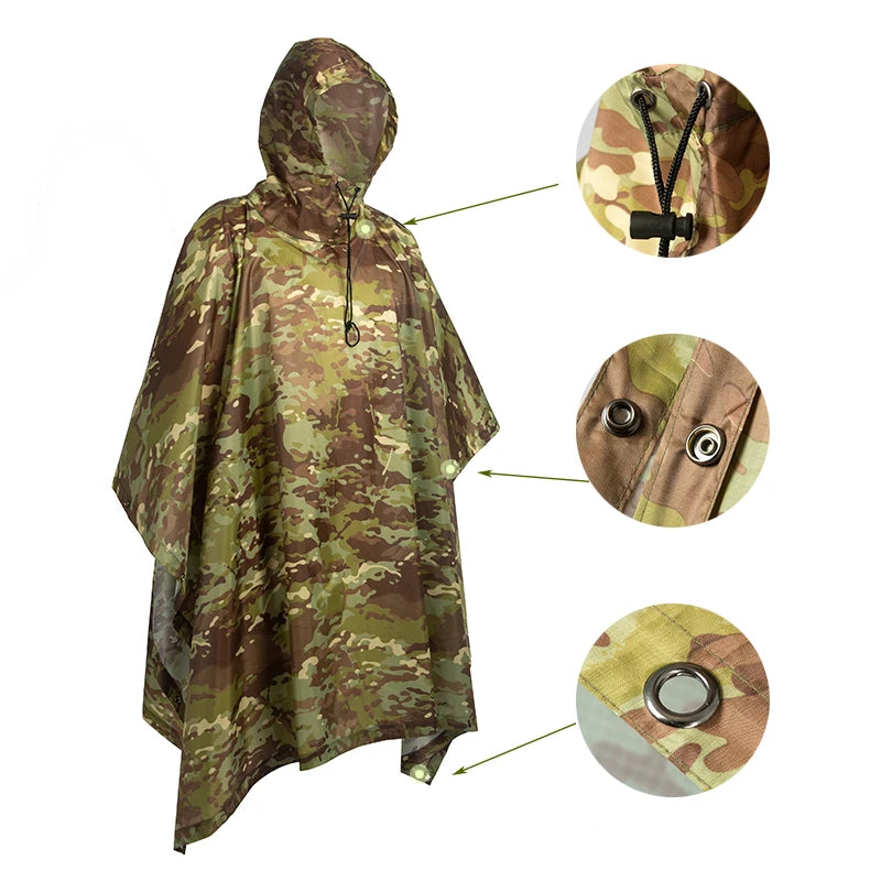 Camouflage Waterproof Poncho – Multifunctional Rain Cover for Camping &amp; Hunting