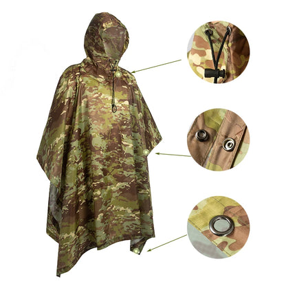 Camouflage Waterproof Poncho – Multifunctional Rain Cover for Camping &amp; Hunting