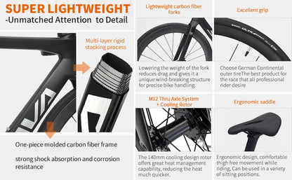 SAVA Carbon Fiber Racing Road Bicycle Carbon Frame Bicycle Integrated Handlebar SHIMANO 18-Speed Adult Competition Bicycle