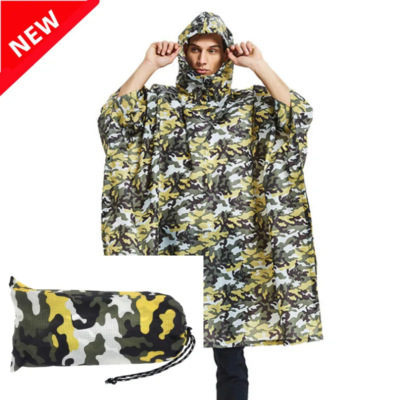 Camouflage Waterproof Poncho – Multifunctional Rain Cover for Camping &amp; Hunting