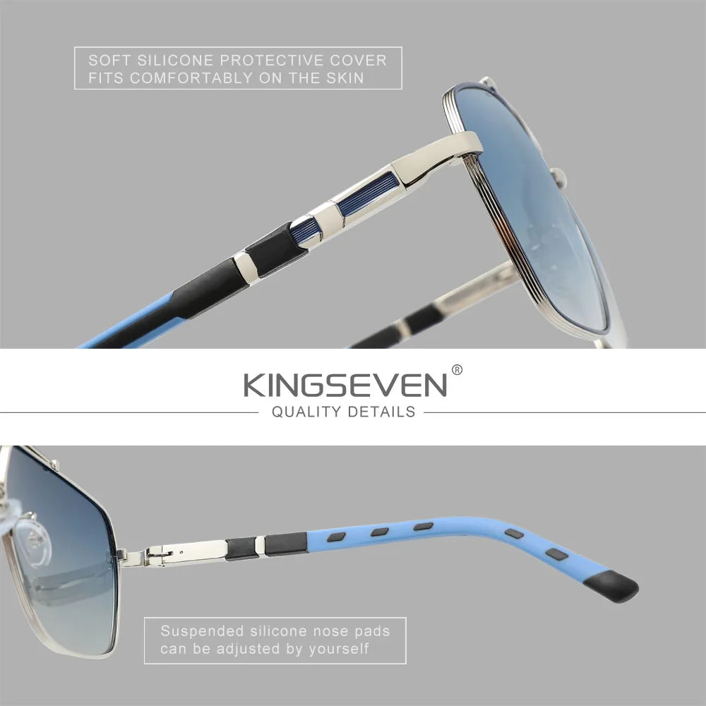 KINGSEVEN Square Polarized Sunglasses – UV400 Mirror Aluminum Frame for Men &amp; Women