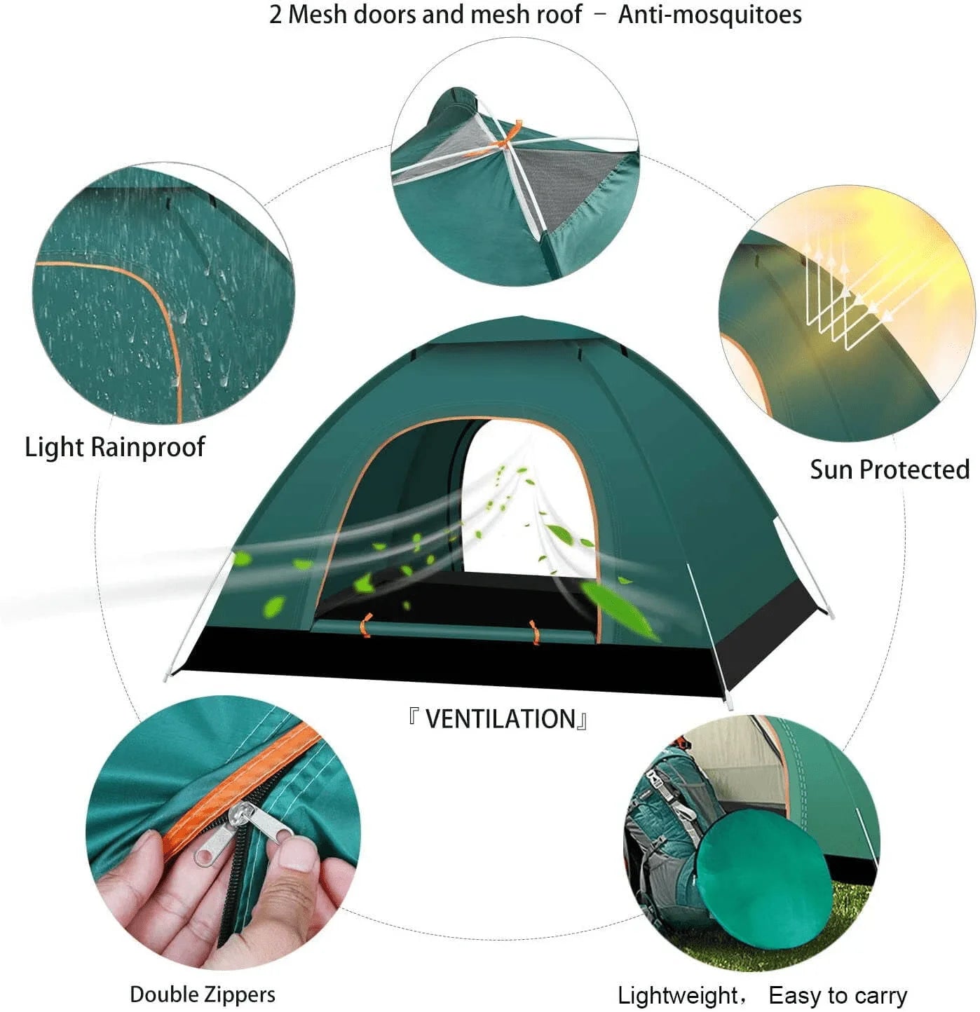 2-3 Person Instant Pop-Up Camping Tent – UV Protection, Waterproof 600D Oxford with Reflective Mylar for Beach, Hiking &amp; Travel