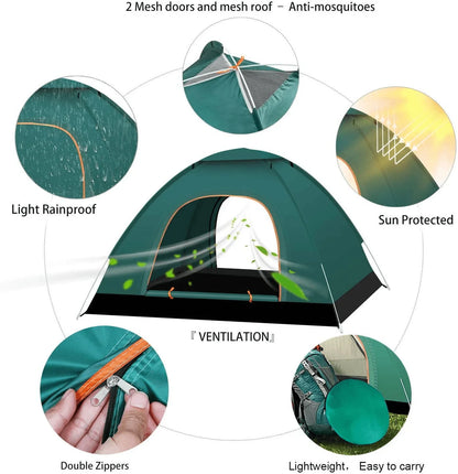 2-3 Person Instant Pop-Up Camping Tent – UV Protection, Waterproof 600D Oxford with Reflective Mylar for Beach, Hiking &amp; Travel