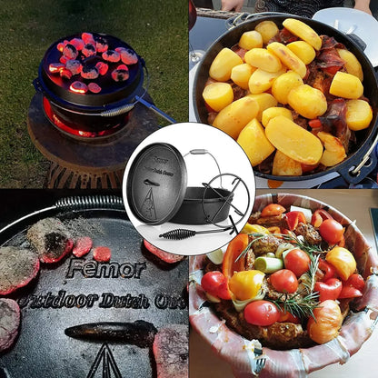 Cast Iron Dutch Oven 5.84L – Outdoor &amp; Oven Use | Lid Lifter &amp; Stand Included | LFGB Certified | Serves 4–6