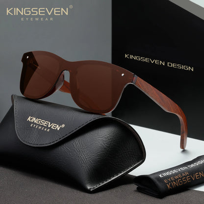 KINGSEVEN Wooden Rimless Polarized Sunglasses – UV400 Large Frame, Retro Style