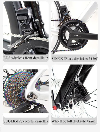 Twitter Full Carbon Road Bike Wireless Electronic Shifting WheelTop EDS TX 2X12 Speed Hydraulic Disc Brake Adult Men&
