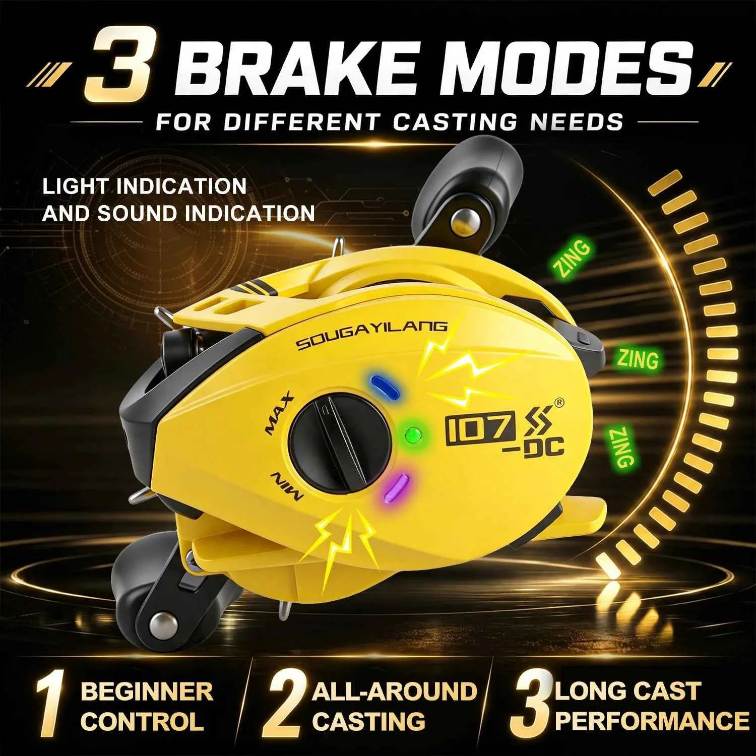 Sougayilang 107-DC Baitcasting Reel 7.1:1 Gear Ratio 6+1BB Lightweight Long Cast Fishing Reel Max Drag 15kg Saltwater Freshwater