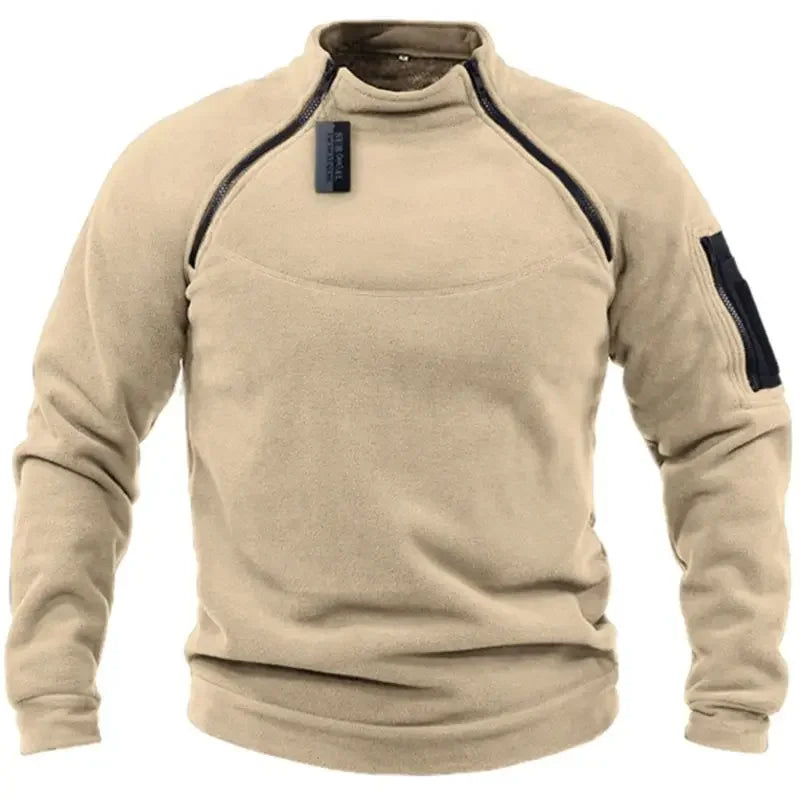 Tactical Sweatshirt Men Thick Double Zipper Fleece Hoodie Pullover Casual Outdoor Sports Long Sleeve Jacket Warm Breathable New