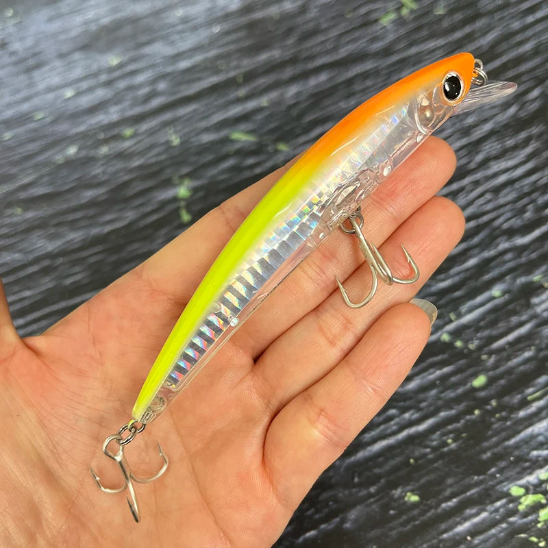 110mm Floating Slim Minnow Lure – 3D Prism Wobbler Jerkbait for Bass, Trout &amp; Sea Fishing
