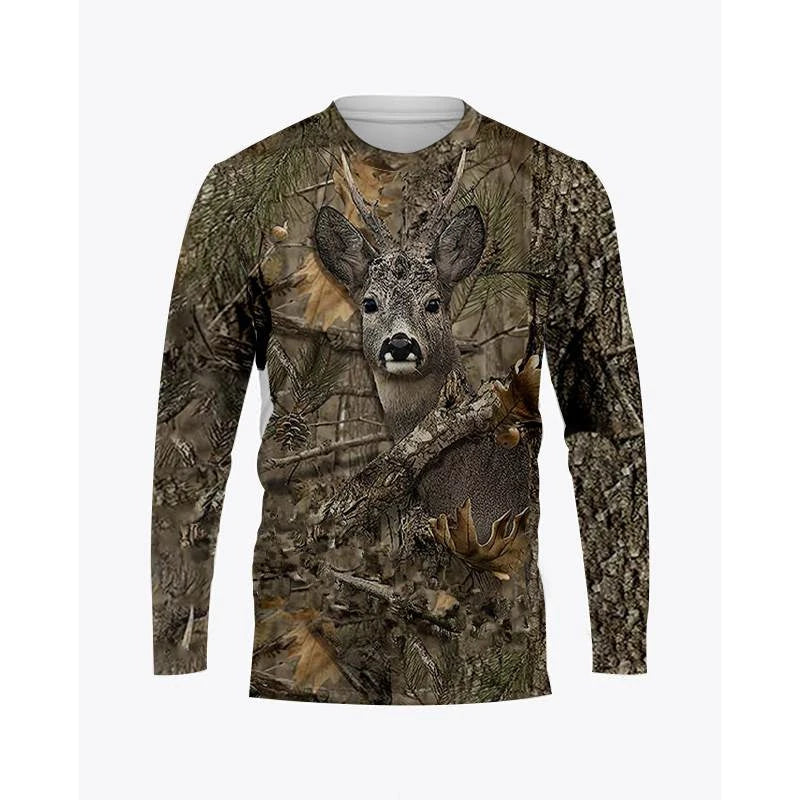 Camo &amp; Wildlife Graphic Long-Sleeve T-Shirt – Unisex Oversized Pullover Tee