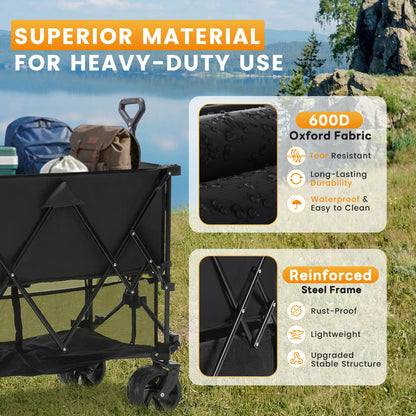 DUMOS Folding Wagon Cart – 440 lbs / 320L Capacity, Adjustable Handle, 600D Oxford, 360° Swivel Wheels