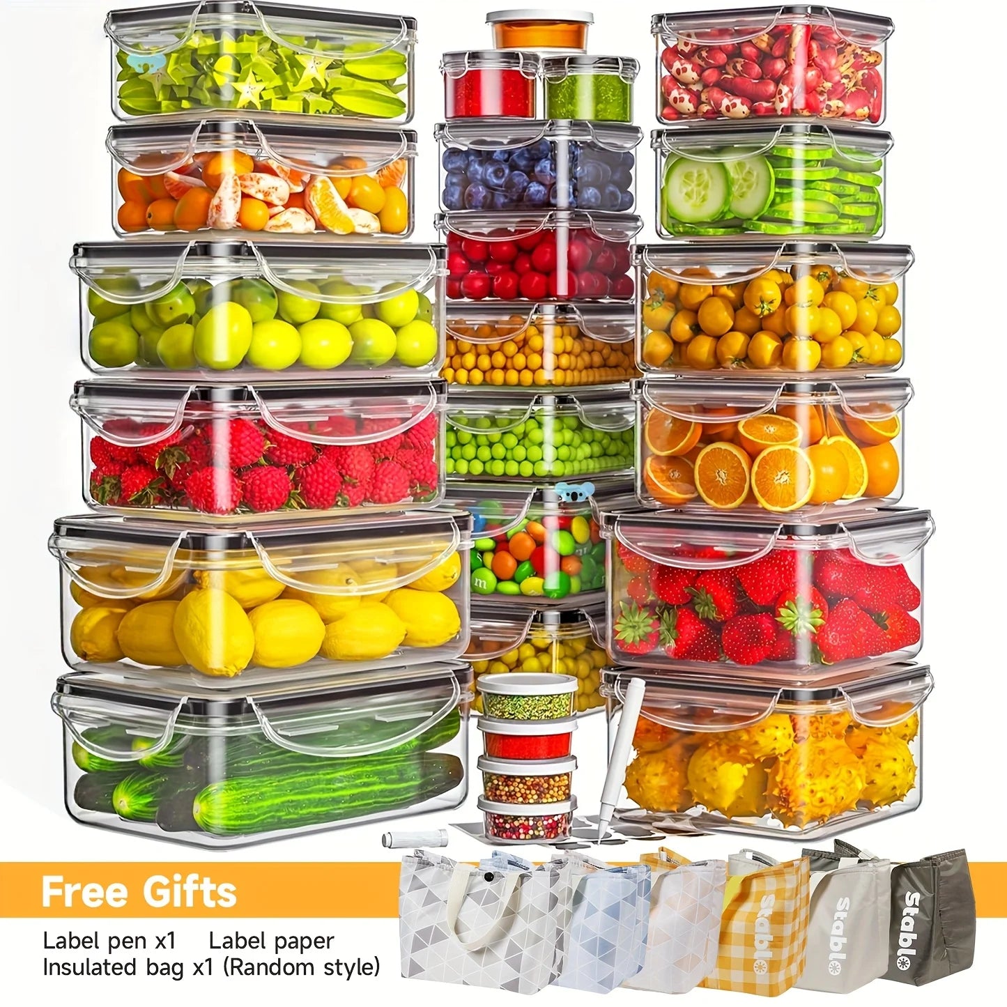 48Pcs BPA-Free Food Storage Set - 24 Airtight Containers &amp; Lids with Labels for Pantry, Travel, Kitchen Organization