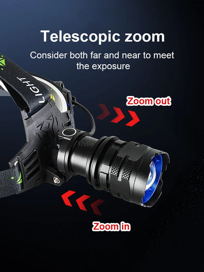 860000000LM Ultra Powerful LED Headlamp Super Bright Long Range 4500M Head Flashlight Rechargeable  Head Lantern Fishing Hunting