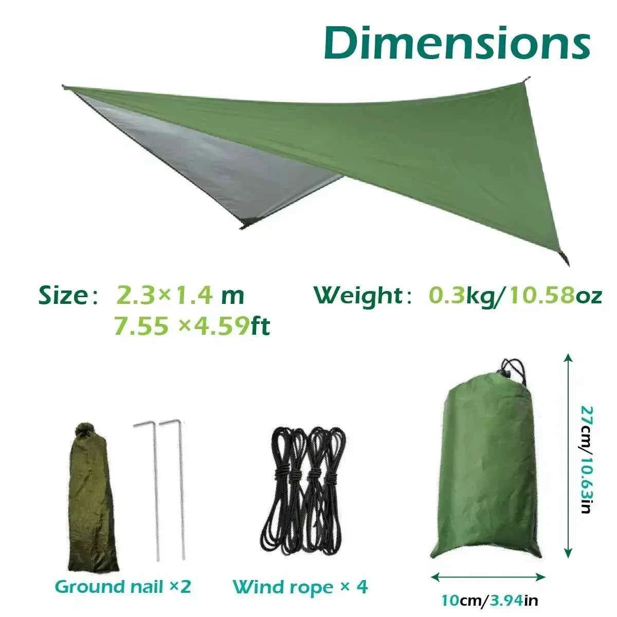 Double Camping Hammock with Mosquito Net, Rain Fly &amp; Tree Straps – 2 Person | 210T Nylon | 600 lb | 3000mm Rainfly