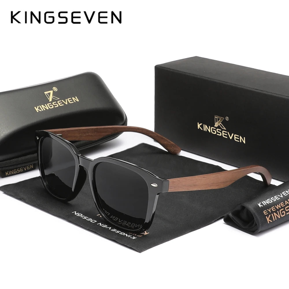 KINGSEVEN W5521 Black Walnut Wood Polarized Sunglasses – Handmade, UV400, Men’s