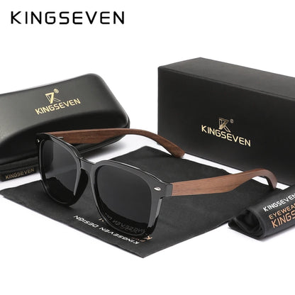 KINGSEVEN W5521 Black Walnut Wood Polarized Sunglasses – Handmade, UV400, Men’s