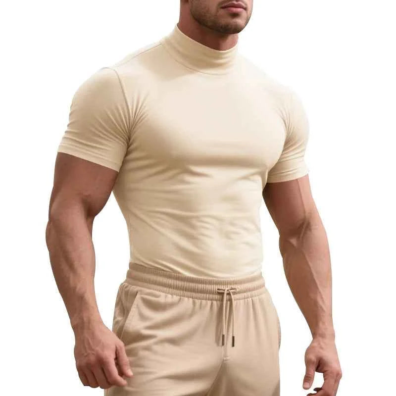2025 compress sports Men T-shirt quick-dry Half High Collar Short Sleeve Pullover Tops Tight Breathable tops men Running T-shirt