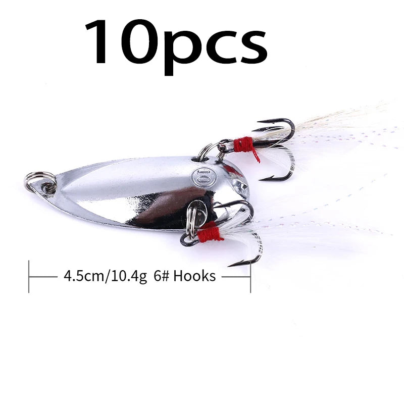 Metal Spoon Fishing Lure with Treble Hook – Gold &amp; Silver Jig Bait for Bass, Pike &amp; Perch