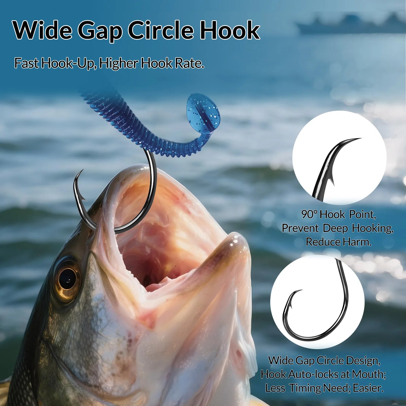 9KM Wide Gap Circle Hooks – Saltwater &amp; Freshwater, Non-Offset, 25/50/100 Pack