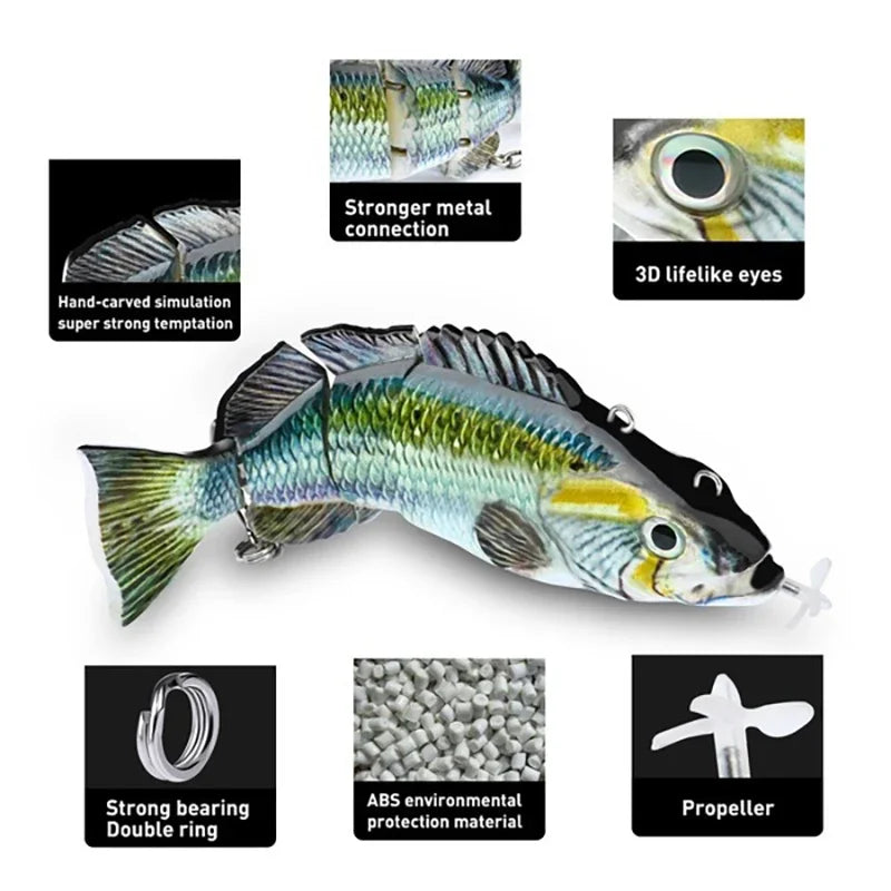 New Fishing Bait Electric Auto Swimming Luress 4-Segment Wobblers For Outdoor Sport Swimbait Fishing Lure USB Rechargeable