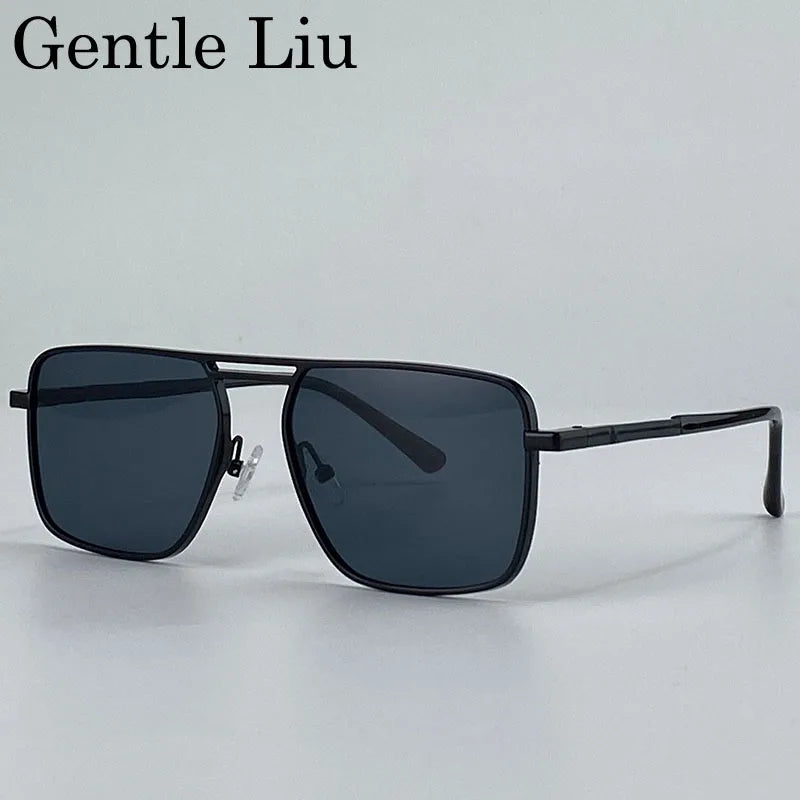 GENTLE LIU KSL-98280 Oversized Double Beam Square Sunglasses – Alloy Frame, UV400