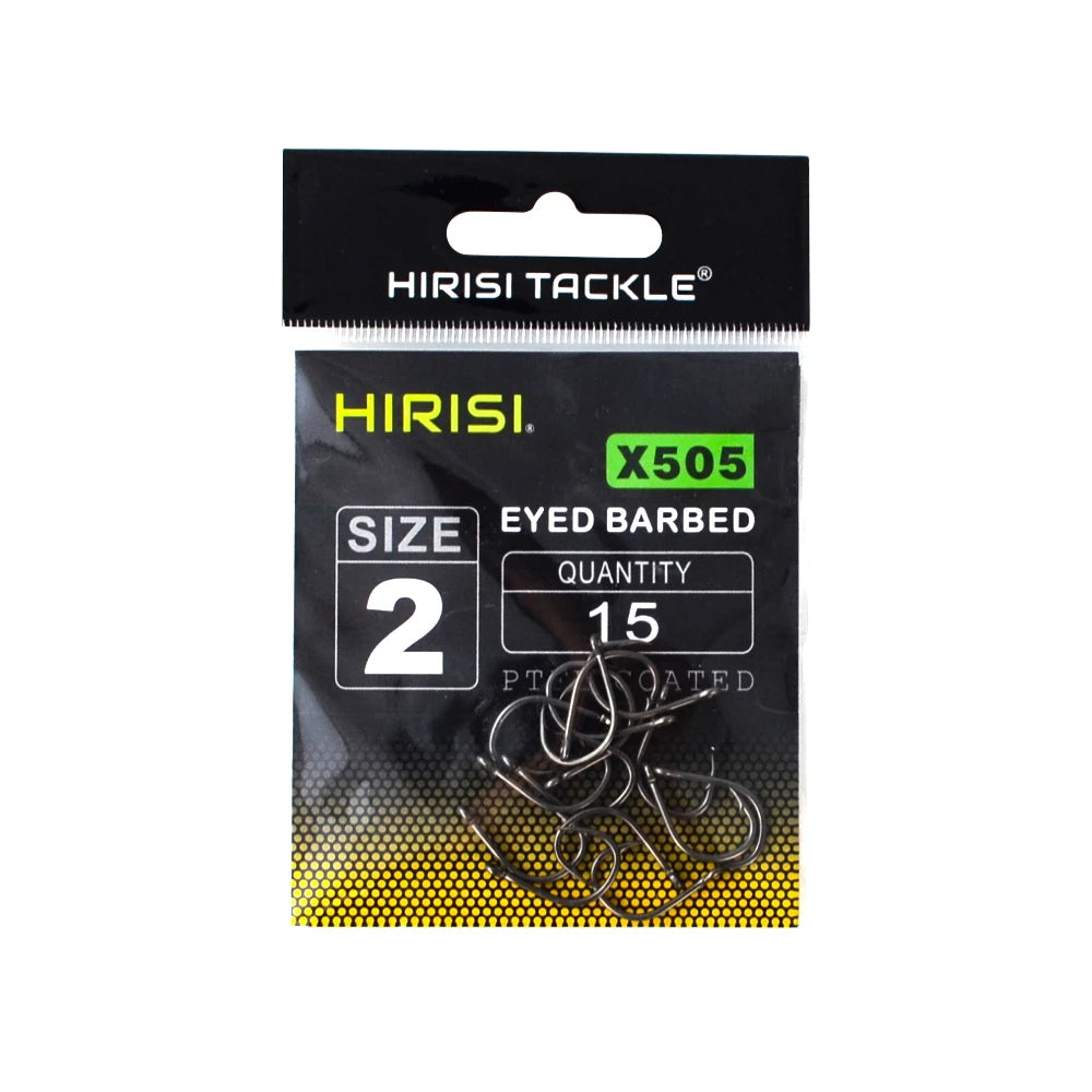 Hirisi X505 PTFE-Coated High Carbon Steel Barbed Carp Hooks – Long Shank, Sizes 