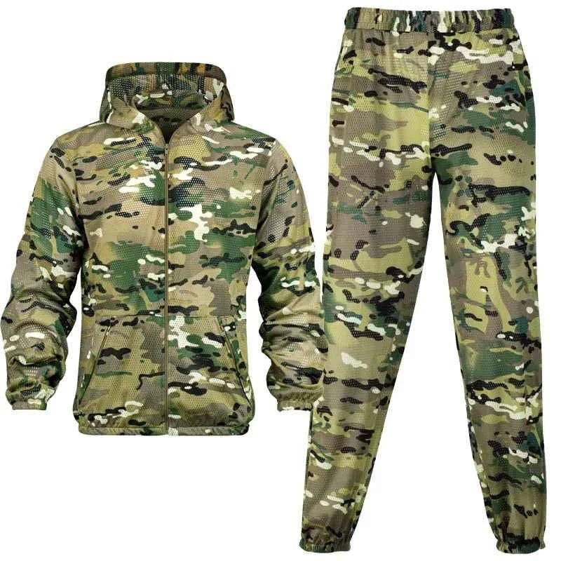 AUKUPKEE Tactical Mesh Mosquito-Proof Suit – Unisex Camo Hoodie &amp; Pants Set