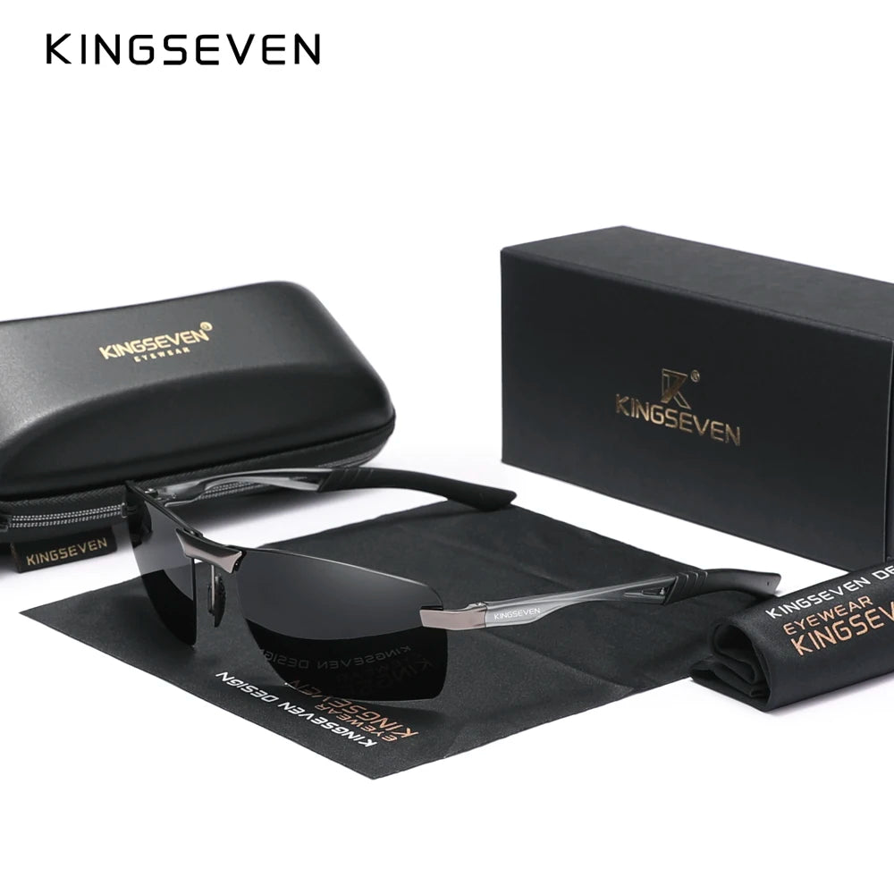 KINGSEVEN 7241 Rimless Polarized Sunglasses – Aluminum Frame, UV400, Men