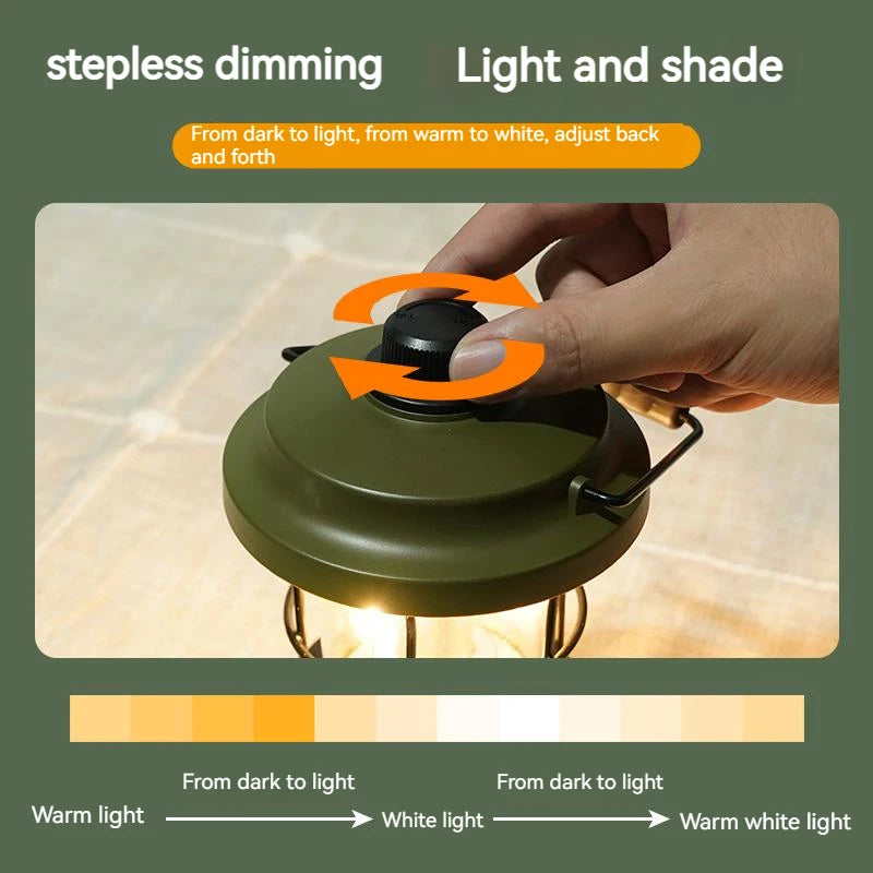 Retro Camping Lantern – USB Rechargeable Portable Tent Light for Camping &amp; Outdoor Use