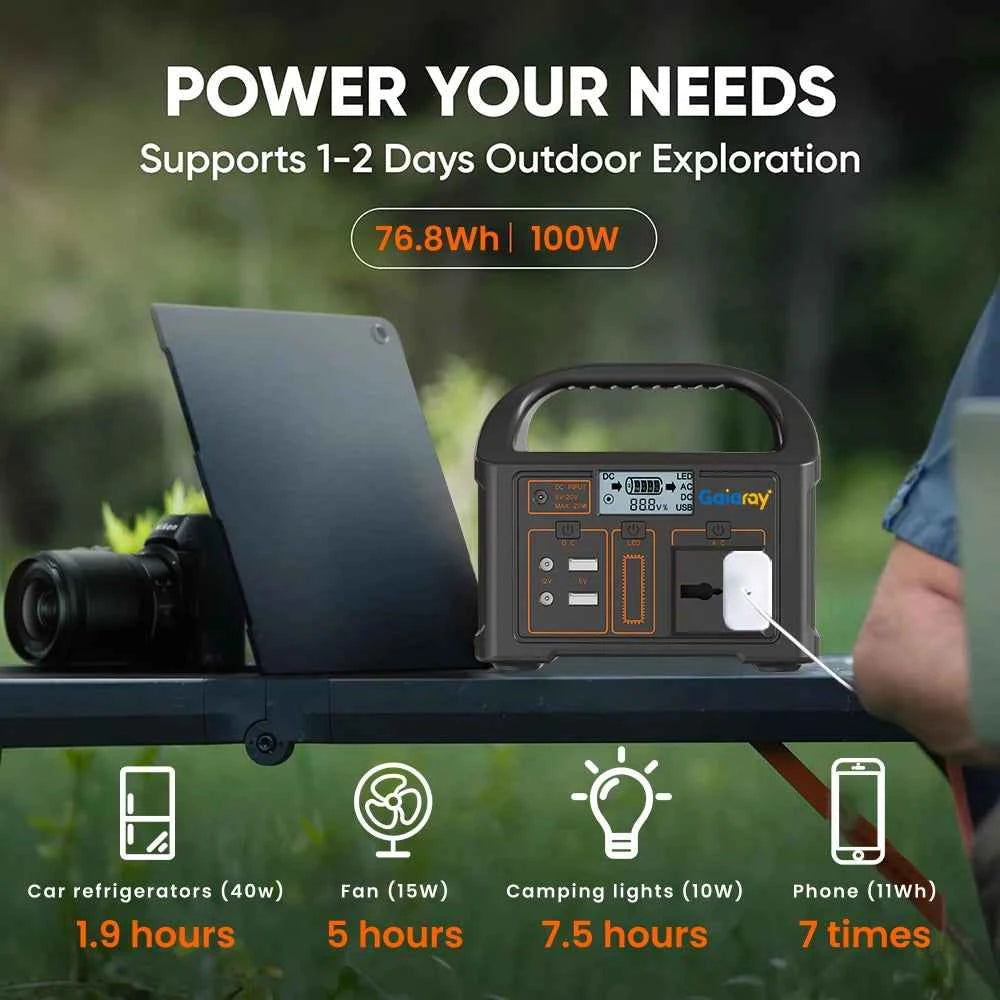 100W Portable Power Station 24000mAh LiFePO4 Charging Station Solar Generator 220V/110V Energy Storage Power Supply for Camping