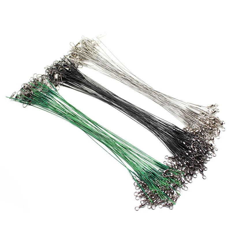 Anti Bite Steel Fishing Line Steel Wire Leader With Swivel Fishing ,  Leash Fishing Wire 15cm 20cm  30cm
