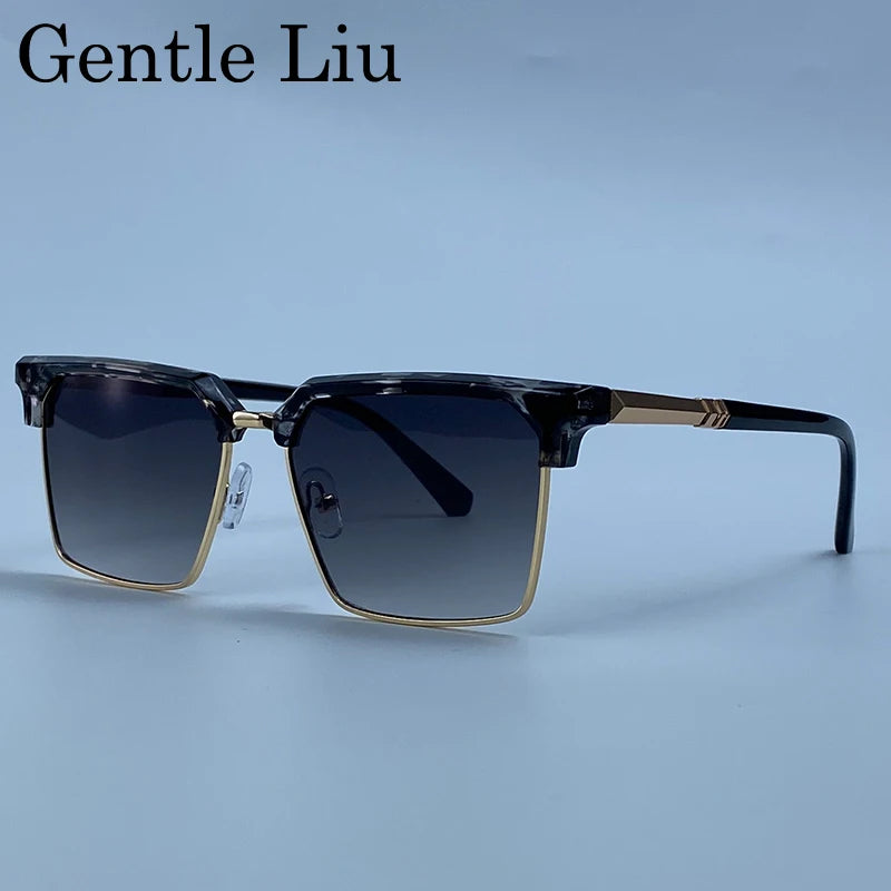 GENTLE LIU FY-99270 Square Sunglasses – Alloy Frame, UV400 Gradient, Steampunk Style