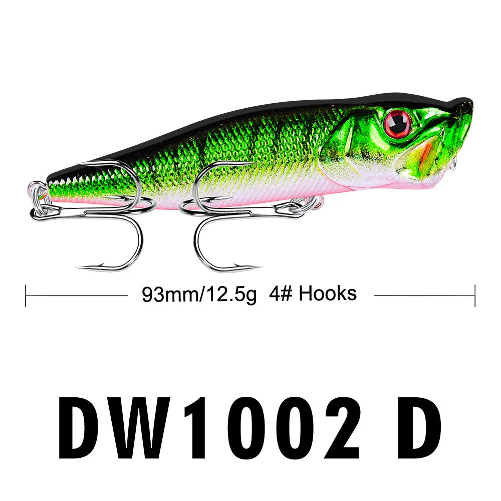 Popper Lure Topwater Fishing Bait – 93mm/12.5g Hard Bait Artificial Wobbler Plastic Fishing Tackle
