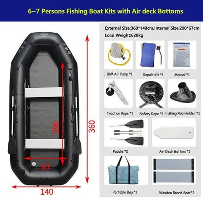 Professional Boat Raft Inflatable Set Dinghy Rowing Boats for Adults Kayak Canoe Fishing Tear-Resistant Foldable Drifting Boat