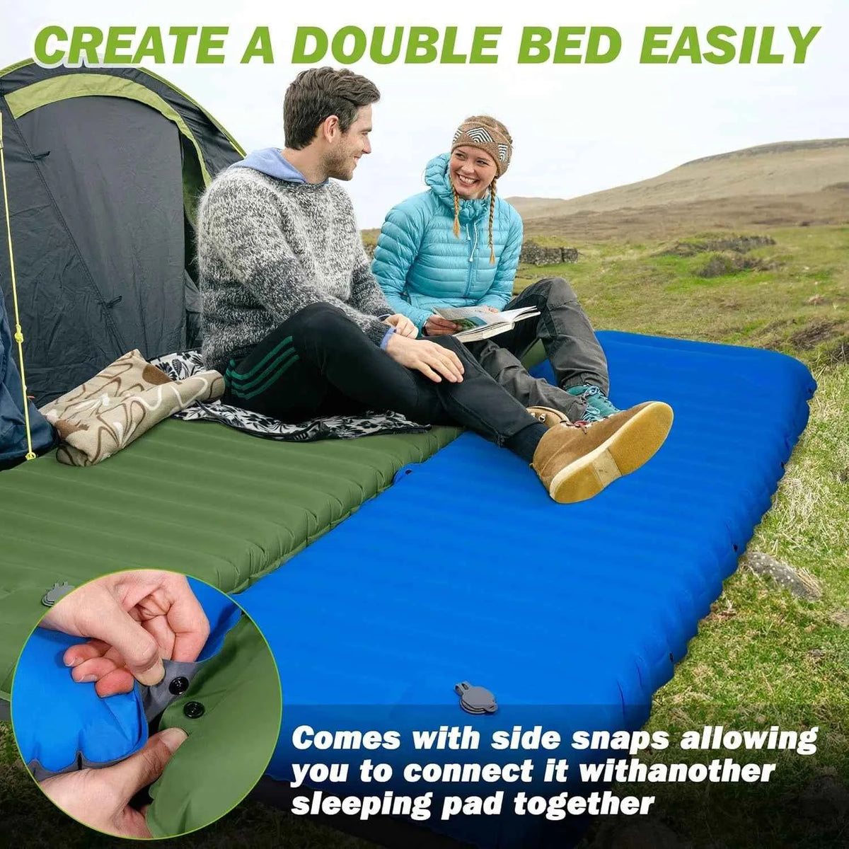 4-Inch Self-Inflating Camping Sleeping Pad – Extra Thick TPU Nylon Mat, Spliceable, for Hiking &amp; Outdoor Use