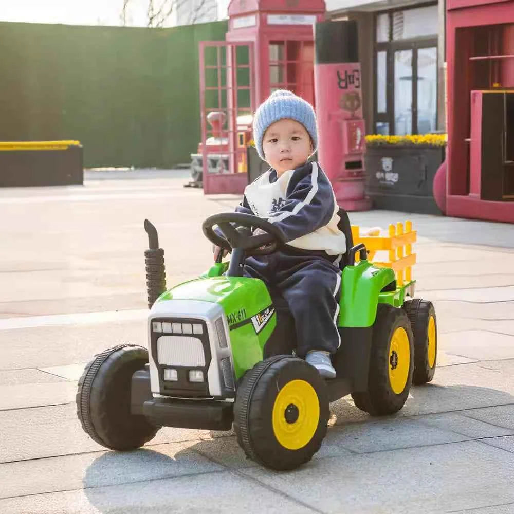 Kids Electric Ride-On Tractor – Dual Motors, LED Lights, Detachable Rear Bucket, Ages 3–12