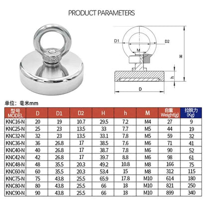 D16~D42mm Super Strong Neodymium Fishing Hook N52 Heavy Duty Rare Earth Neodymium with Countersunk Hole Eyebolt Salvage Magnetic