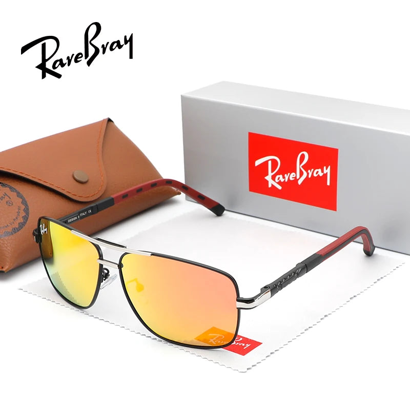 Wide Rectangle Polarized Sunglasses – Unisex Metal Frame UV400 Anti-Glare Shades for Driving, Fishing &amp; Travel