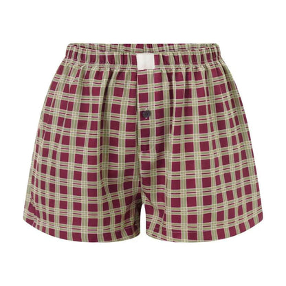 Women’s Y2K Retro Cleanfit Plaid Print Elastic Low Waist Button Front Aesthetic Loungewear Loose Shorts Boxers Streetwear