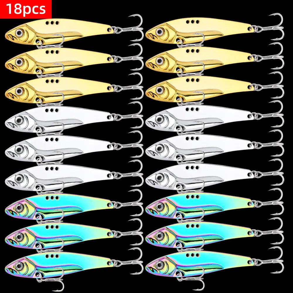 18-Piece Metal VIB Fishing Lure Kit – 5g–30g Sinking Blade Spinner | 3D Eyes | Bass, Pike &amp; Perch | All Waters