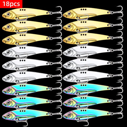 18-Piece Metal VIB Fishing Lure Kit – 5g–30g Sinking Blade Spinner | 3D Eyes | Bass, Pike &amp; Perch | All Waters