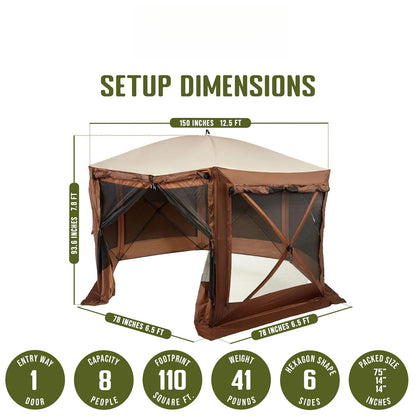 Pop Up Screen Tent, Large Outdoor Camping Gazebo Canopy, Pavilion, 12.5&