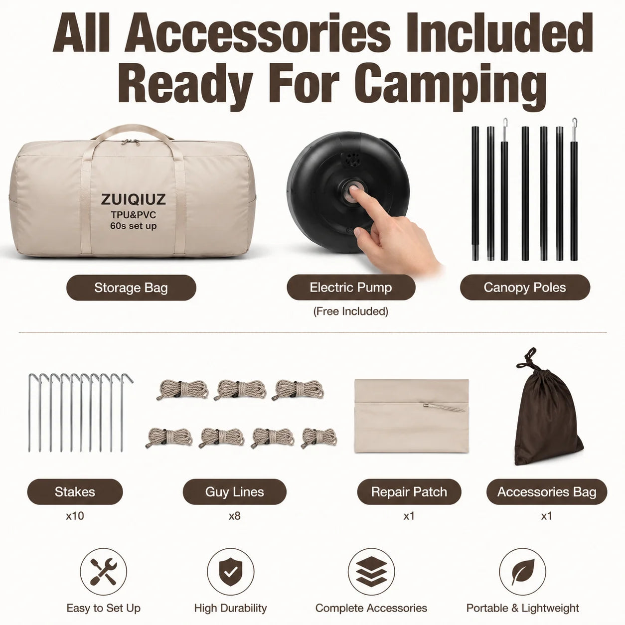 Portable Inflatable Camping Tent with Air Pump – Waterproof Windproof Family Air Tent, 5–8 Person