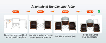 Premium Folding Camp Kitchen Table with Cabinet &amp; Windscreen | Aluminum + MDF