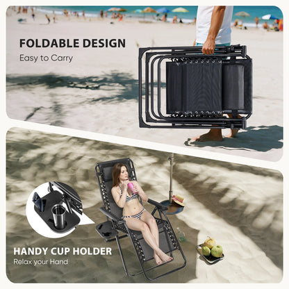 Zero Gravity Recliner Chair – Folding Outdoor Lounge Chair with Cushion, Cup Holder &amp; Headrest