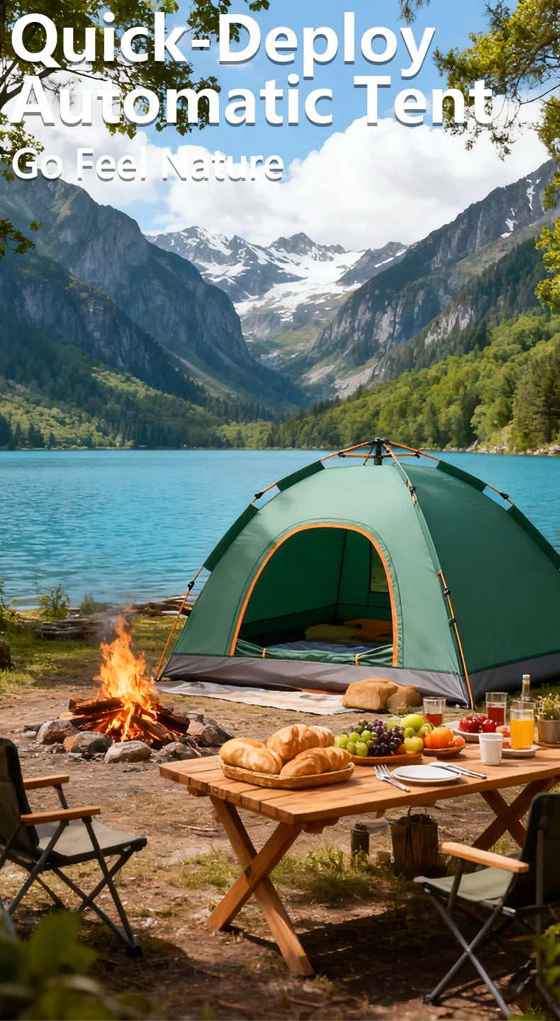 1 Green Camping Tent Outdoor Portable Foldable Overnight Fully Automatic Thickened Beach Indoor Quick-Open