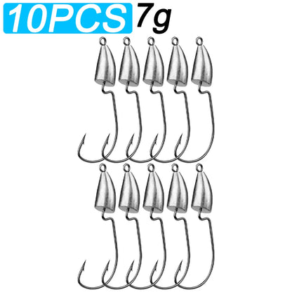 10PCS Metal Jig Head Worm Hook 3.5g 5g 7g 10g 20g Weight Crank Fishhook Gear Sinker Pesca for Soft Lure Texas Rig Fishing Tackle