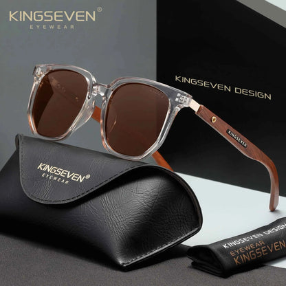 KINGSEVEN Retro Wood Frame Polarized Sunglasses – UV400 Unisex Driving Shades