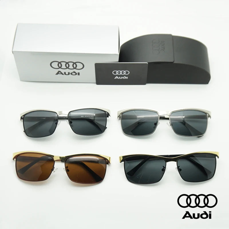 Audi Polarized Driving Sunglasses – UV400 Anti-Glare Alloy Frame | Rectangle Pilot Style
